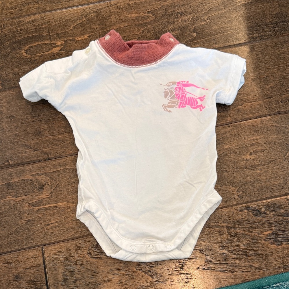 Burberry White and Pink Logo Bodysuit